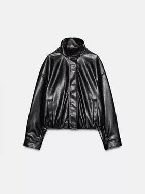 Zara Faux Leather Volume High Collar Jacket Large
